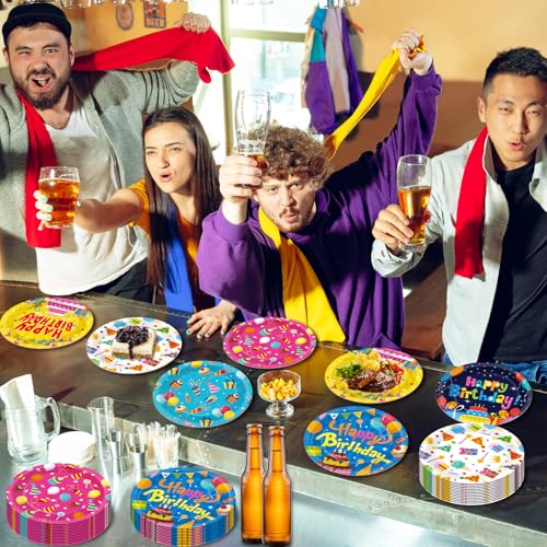 Justforjoyful JJ0411 60Pcs Happy Birthday Party Supplies Colorful Birthday Plates Colorful Happy Birthday Tableware Party Decorations thumb #6