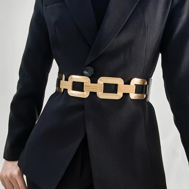 Pohullan Women Fashion Square Buckle Metal Waist Chain Dress Coat Sweater Decoration Belts3