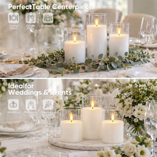 Image of Homemory Rechargeable Pure White Flameless Candles with Remote Timer, 3 Pack