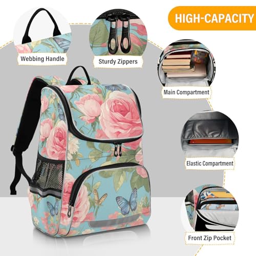 Mochila escolar para portátil con estampado floral y tiras de seguridad 4