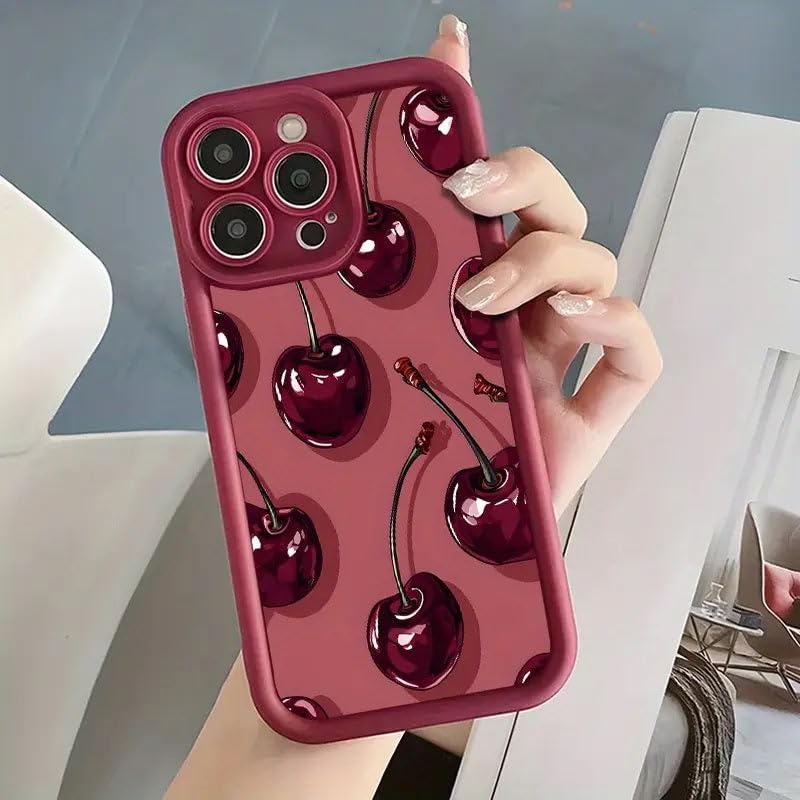 Image of COVERLY Wild Red Cherry Back Case for iPhone 12 Pro | 3D Gorgeous Wine Fruit Berry Cute Design | Camera Lens Protection | Soft TPU Silicone Aesthetic Print Cover for Girls & Women (Red, Shockproof)
