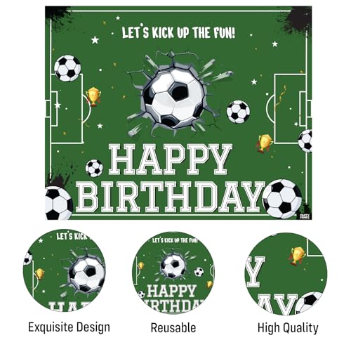 Image of Party Propz Football Theme Birthday Decoration Backdrop (5x4 ft) 2 Pcs- Soccer Theme Happy Birthday Backdrop Banner Cloth with Ribbon, HBD Decoration for Boys