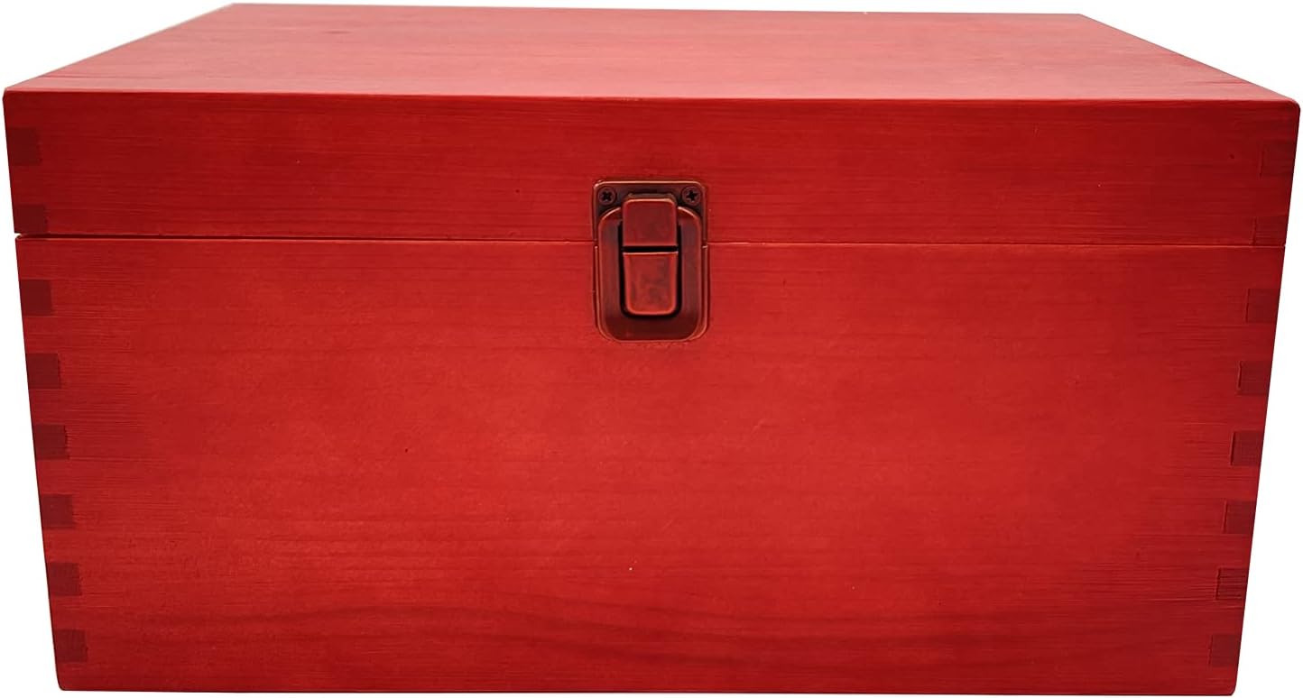 TWISTED ENVY RED Large Unfinished Wood Box with Hinged Lid and Front Clasp for Arts, Crafts, Hobbies and Home Storage, 10.62" x 7.87" x 5.51"
