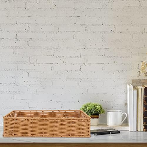 Tomaibaby Rattan Serving Tray Rectangular Wicker Woven Fruit Basket Bread Vegetable Baskets for Kitchen Countertop Picnic