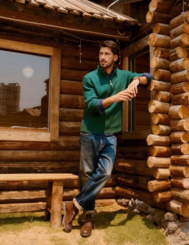 Sweaters for Men Quarter Zip Pullover Fall Knit Textured 1/4 Zip Pullover Sweater Green4