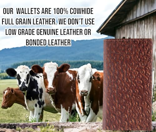 Image of F&L CLASSIC Men's RFID Vintage Look Genuine Leather Long Bifold Wallet Checkbook Wallets,ostrich print brown,240-51
