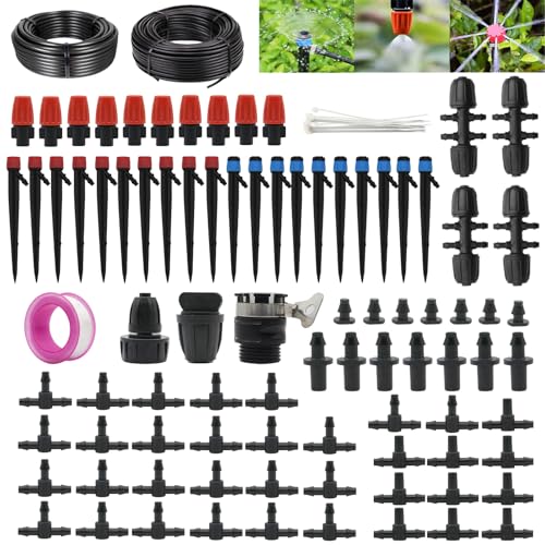 Sthveidir Drip Irrigation System, 100 Ft Automatic Garden Watering System for Plant Irrigation System Outdoor, Greenhouse Sprinkler System Kits with 1/2 in,1/4 Drip Irrigation Tubing