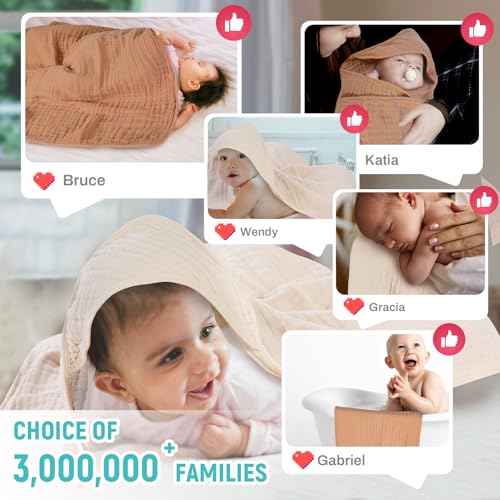 Image of MIGIOL Hooded Baby Bath Towels 100% Muslin Cotton Baby Bath Towel for Infant, Toddler and Kids,Soft and Absorbent Newborn Essential，Large 32x32Inch 2 Pieces Coffee & Beige