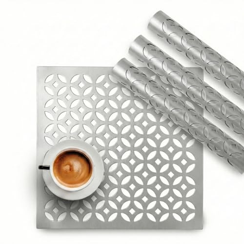 Image of Kuber Industries 4 Pcs Set Leather Side Table Mats | Reusable Kitchen Dining Table Mat for Party, Wedding and Family Functions | Square Shape - Silver