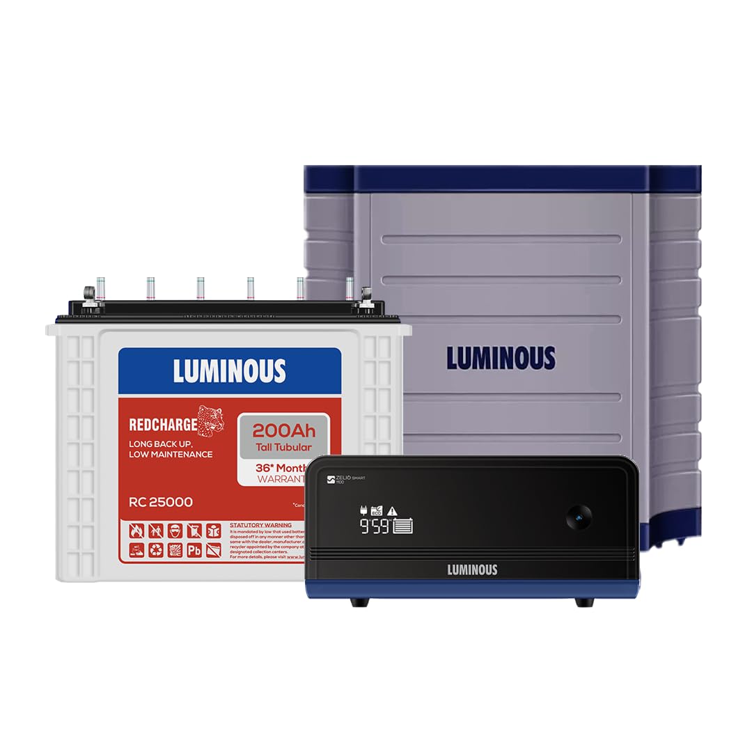 Luminous Inverter & Battery Combo with Trolley for Home, Office & Shops (Zelio+ 1100 Pure Sine Wave Inverter, RC 25000 200 Ah