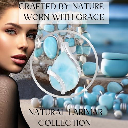 Beaux Bijoux Natural Malachite or Larimar Gemstone Pendant Necklaces for Women in Sterling Silver and 14k Gold - Teardrop Pendant Statement Necklace - Fine Jewelry for Women3