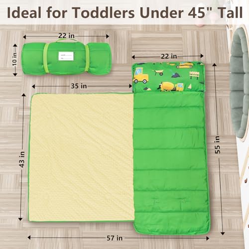 Image of Primlect Toddler Nap Mat with Removable Pillow and Fleece Blanket, Extra Large 55''x35'' Sleeping Bag, Washable, Light, Easy to Roll up, Perfect for Daycare, Preschool, Kindergarten, Travel