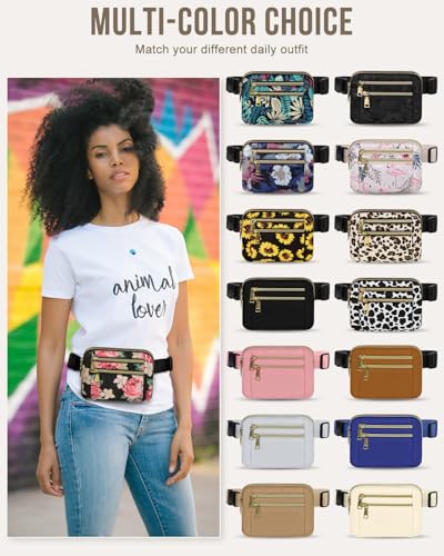 Image of Fanny Packs for Women 4 Zip Pocket Crossbody Belt Bag Waist Bags | Waterproof, Fashion Waist Pack, Crossbody Bags for Women, with Adjustable Strap, for Workout,Running,Traveling(Rose,M)