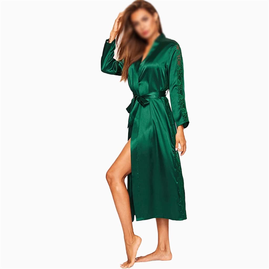 JSEIAJB Long Satin Robe for Womens Spring and Hollow Design Loose Home Clothes Bathrobes Dressing Gowns D Medium