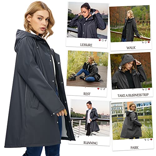 UNIQUEBELLA Raincoat for Women Outdoor Hooded Jacket Rain Jackets Waterproof Breathable Windbreaker-Black