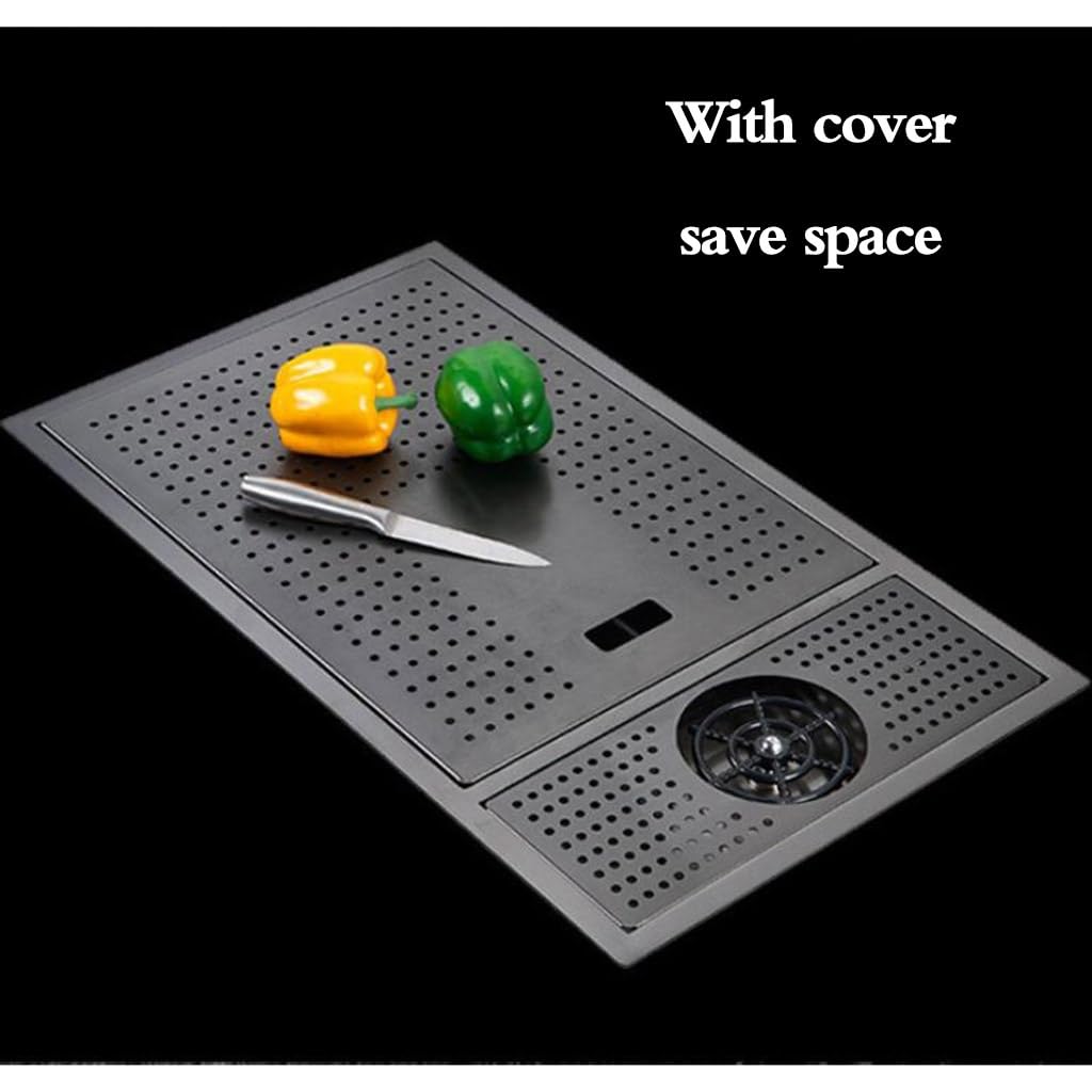 Fregadero Oculto De Cocina Fregadero De Bar Comercial De Cafetería Con Lavavasos Fregadero De Sifón Para Vehículos Recreativos Con Tapa, Grifo Plegable Ahorra Espacio ( Color : negro , S : 55*32*22cm