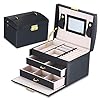 Boîte à Bijoux,Coffret Pour Bijoux Coffret à Bijoux Pour Femmes Boîte à Maquillage Avec 2 Tiroirs 3 Couches Coffre à…
