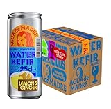 Agua de Madre Water Kefir (Lemon & Ginger) with Live Cultures, Gut Health Drink, Low Calorie, Vegan, No Artificial Sweeteners, 12 x 250ml Cans