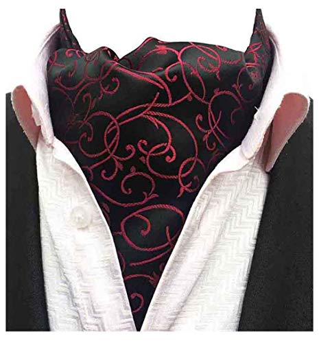 MOHSLEE Men's Red Silk Suit Floral Ascot Jacquard Woven Formal Cravat Casual Tie