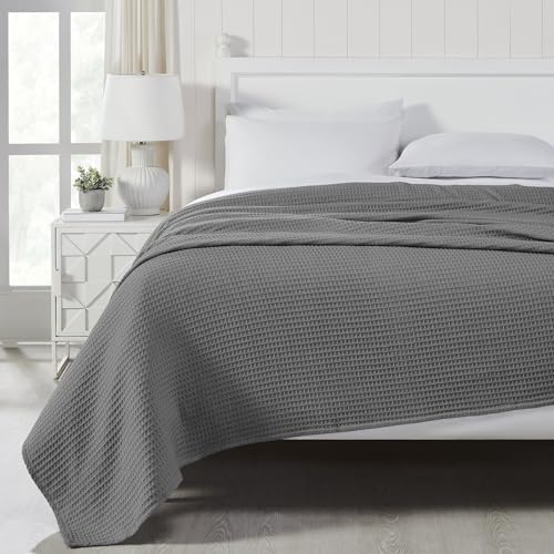 Image of Modern Threads 100% Cotton Waffle Thermal Blanket, Dark Gray, King /California King