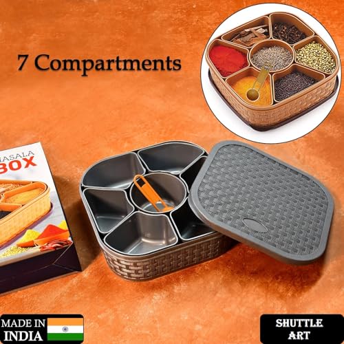 Image of Shuttle Art Multifunctional Plastic Square Shape 7 in 1 Classic Look Masala Rangoli Dabba Spice Box Set Ideal for Home and Kitchen (MULTICOLOR)