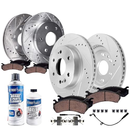 Detroit Axle - Brake Kit for Chevrolet GMC Silverado Sierra 1500 Yukon Tahoe Escalade ESV Drilled Slotted Brake Rotors Ceramic Brakes Pads Replacement : 13.50 inch Front and 13.58 inch Rear Rotors