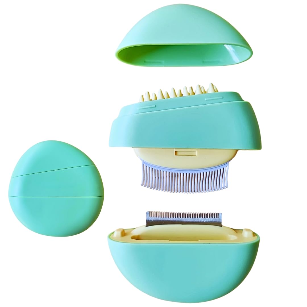 Cepillo para Gatos con Sistema Multifunción 3 en 1: Asea, Revitaliza y Masajea. Peine para Gatos con Diseño Compacto, Portátil y Ergonómico.