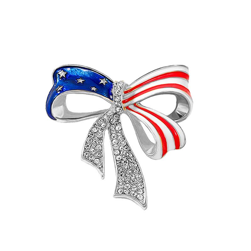 Image of Patriotic USA Flag Brooch Pin for Women Fashion Crystal Blue Red Independence Memorial Day Lapel Pin 4th of July Dress Accessories