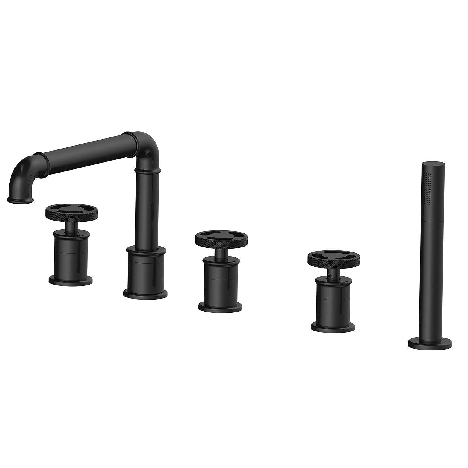SnamicE Industrial Style Tub Filler Faucet with Handheld Shower Head, Widespread Tub Faucet Set Deck Mount Bathtub Faucet 5 Holes Tub Tap for Bathroom Decoration,