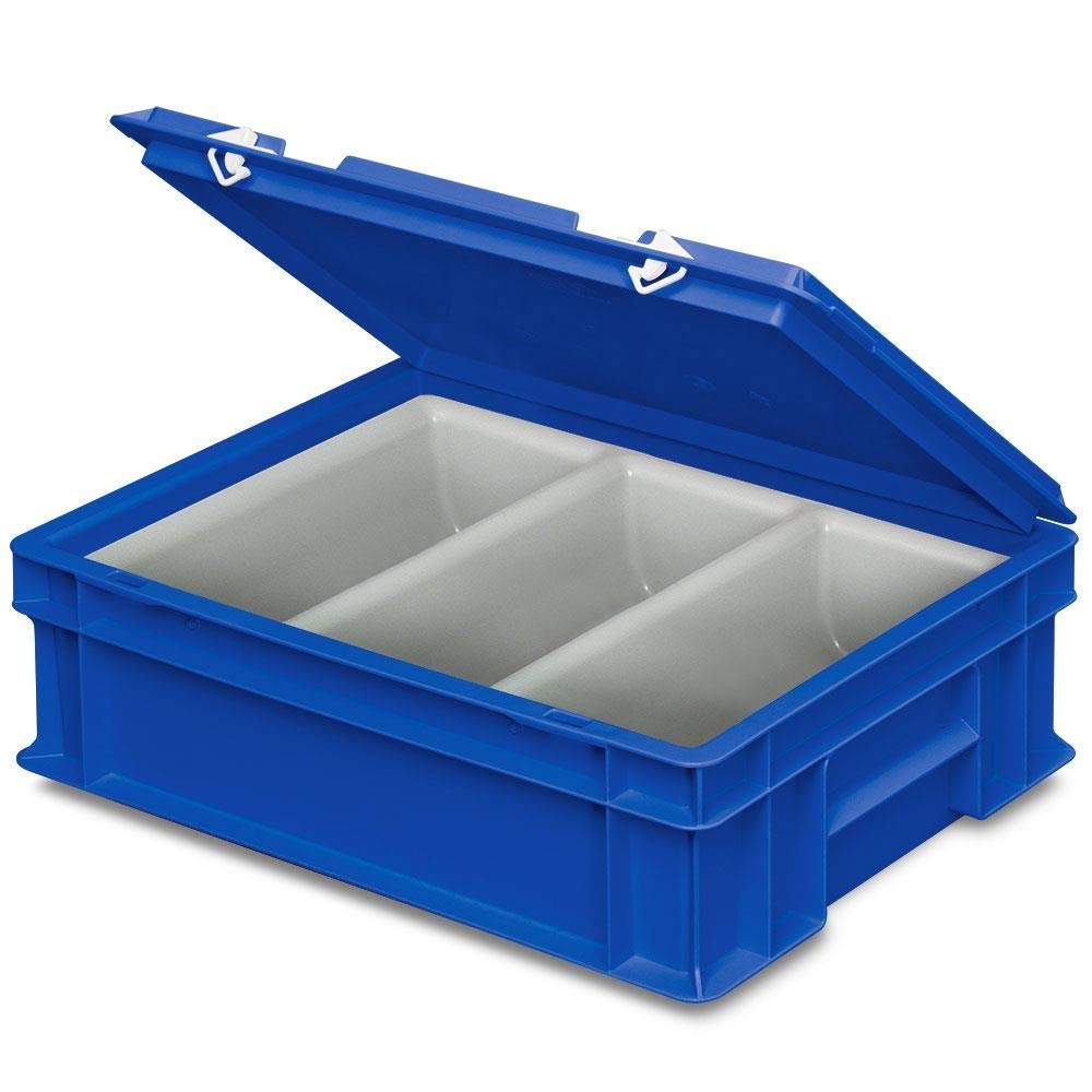 BRB 3x Besteckkasten mit 3-Mulden Besteckeinsatz, LxBxH 400x300x130 mm, blau