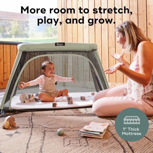 Image of Babymoov Moov & Comfy 3-in-1 Lightweight Travel Crib, Baby Play Yard, and Infant Bassinet, Sage