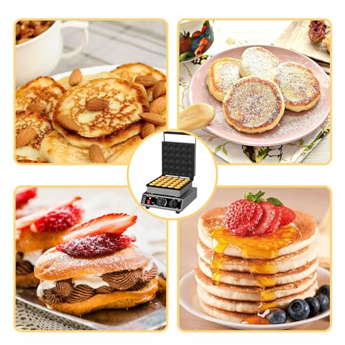 Image of GarveeHome Commercial Mini Dutch Pancake Maker with Lid 25PCS,Stainless Steel Electric Nonstick Mini Pancakes Maker Machine 1750W