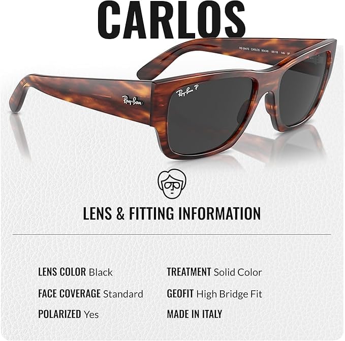 Image of Ray-Ban RB0947S CARLOS Rectangle Shaped Sunglasses for Men & Women with Official RAYBAN Eyewear Kit