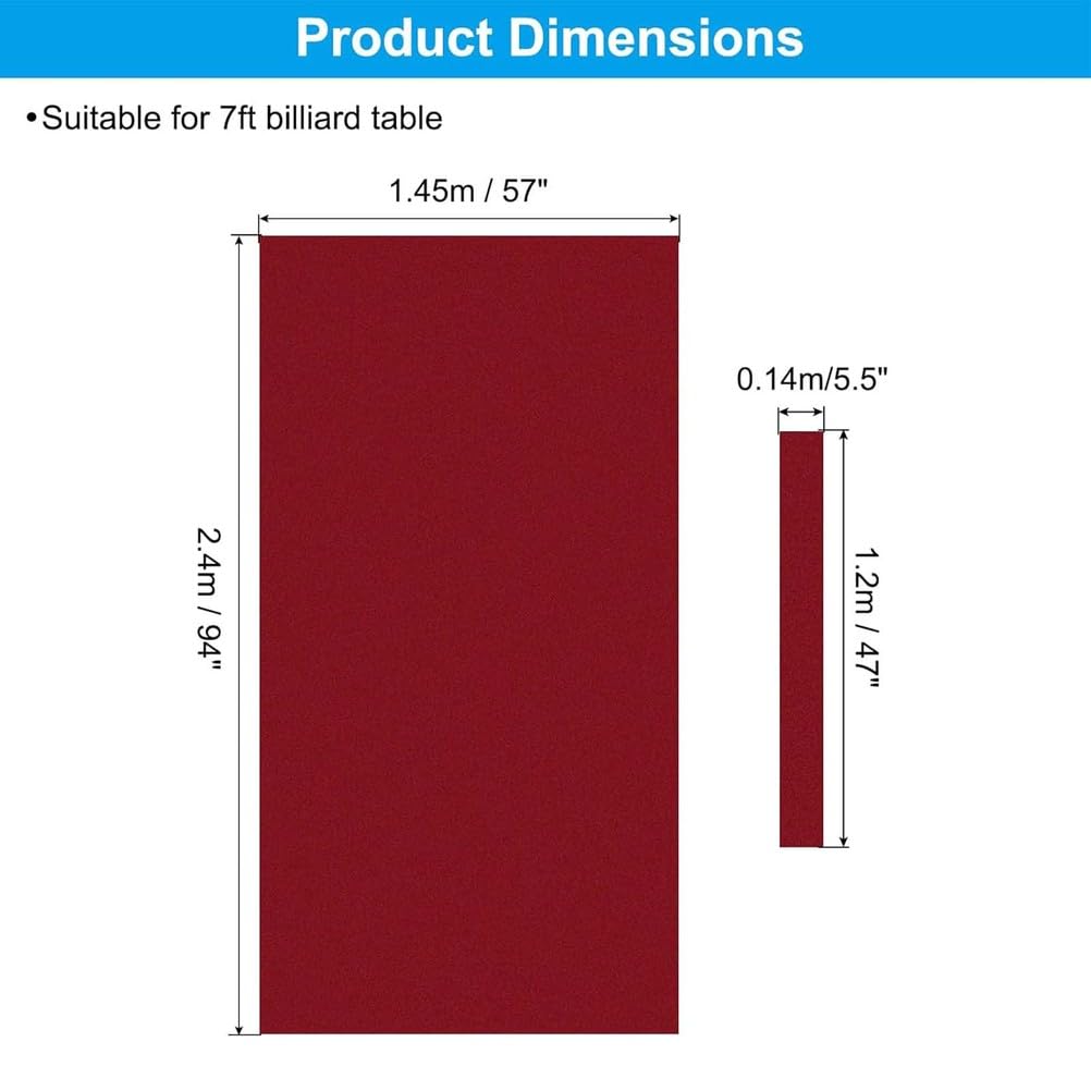 Billardtuch 9ft, Professionelles Pooltisch-Filz mit 6 Filzstreifen, 7 ft/8 ft/9 ft, Snooker-Tuch-Filz-Ersatzteile, für Clubs, Hotels, Bars, Billardtisch,Rot,7ft
