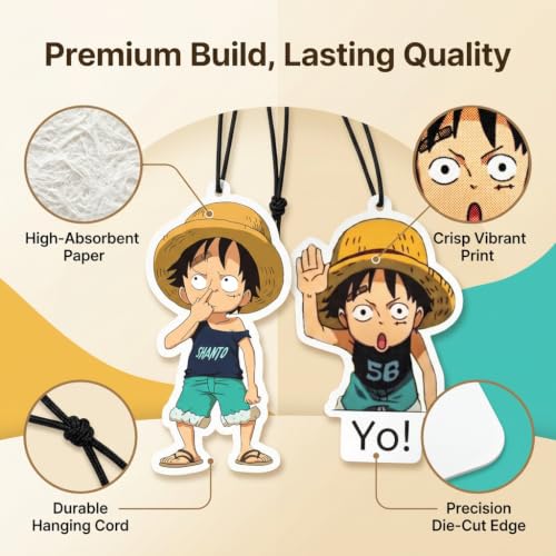 Image of PumpCar 2 pieces Luffy kid double-sided hanging Japanese anime cherry-scented One Piece car air freshener Cool anime hanging air fresheners for rearview mirror Car Interior Accessories Household Gifts