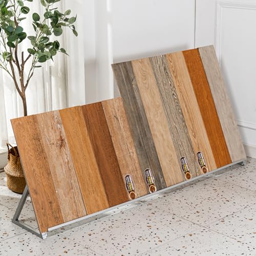 Présentoir de carrelage en bois sur pied avec structure en fer pour échantillons de marbre