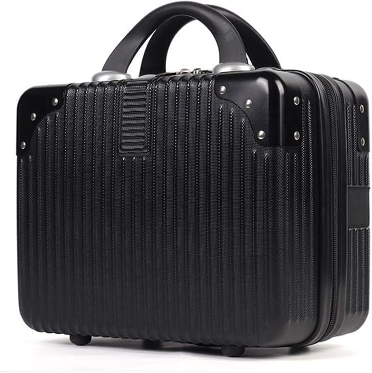 Image of ABS Hard Shell Cosmetic Travel Hand Luggage Portable Carrying Makeup Case Suitcase Organizer Box Vanity Mini Suitcase Small Accessory Bag, 30 cm, No Wheels (Black)