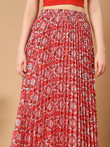 Image of ZWERLON | Floral Print Maxi Skirt with Pleats for Women | Comfortable Elastic Waist | Modern Floral Pleated