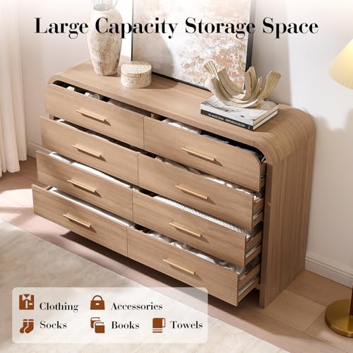 Image of Curved Drawer Dresser for Bedroom with 8 Drawers, 54'' Wide Chest of Drawer