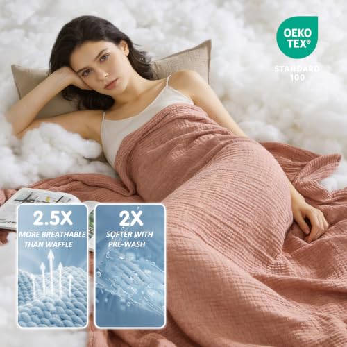 Image of EMME Muslin Cotton Blanket Adults Heather Orange Red Throw XL 50 inchx70 inch