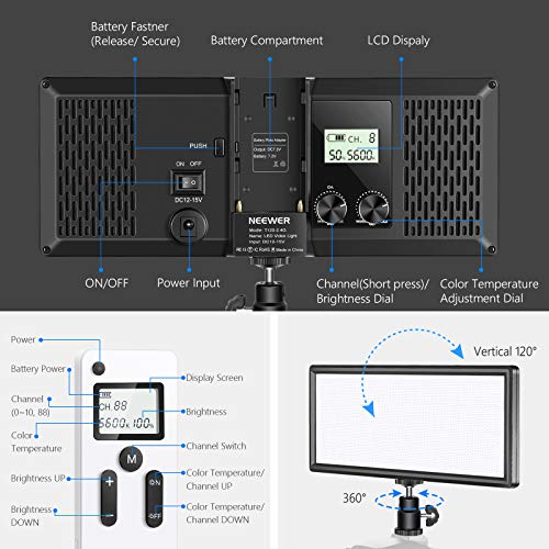 NEEWER 2er Pack 2.4G T120 LED Videoleuchte Set, dimmbare zweifarbige 3200-5600K Flächenleuchte mit umkehrbarem 150cm… – Bild 4