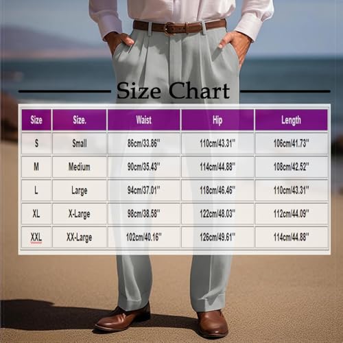 Men's Classic Fit Pleated Linen Pants Loose Straight Leg Trousers for Golf Business Casual Work3