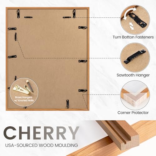 Image of 16 x 20 Picture Frame Set of 3, USA-Sourced Natural Cherry Wood Photo Collage Frame with HD Tempered Glass, Modern Simple 16x20 Wooden Frame Matted to 11x14, Vertical & Horizontal Wall Hanging Display