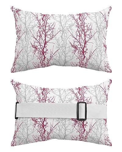 Gradation Grey Outdoor Beach Pool Chaise Lounge Chair Head Throw Pillow Covers 12x20 With Insert And Adjustable Elastic Stripe Set of 2,Lumbar Cushion Pillow Cases,Abstract Tree Branch Forest Rose Red