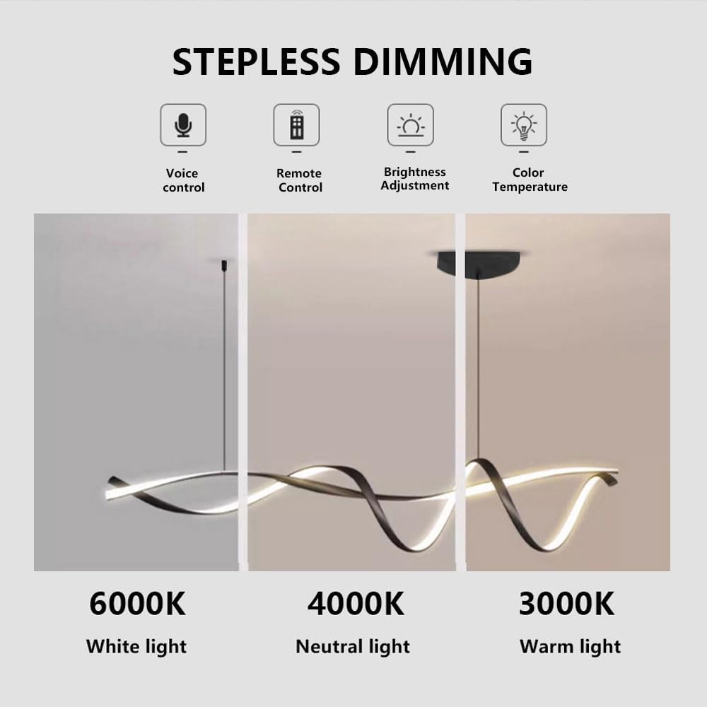 Lampada a sospensione a LED dimmerabile Lampada a sospensione a linea irregolare Lampada a sospensione da tavolo lunga 116 cm Lampadario classico nero Lampadario creativo per interni Illuminazione pe