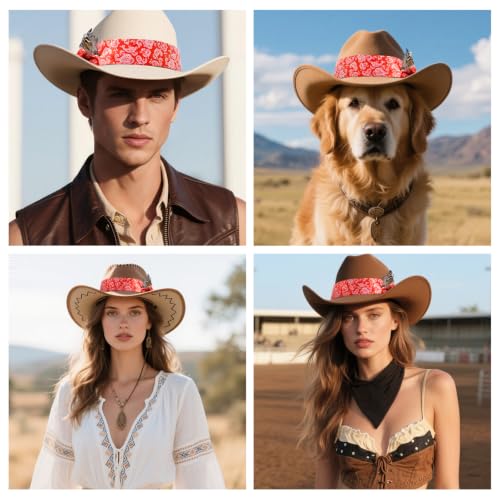 DOCILA Hat Band Decorative Feather Set, Diy Red Paisley Skinny Scarf Cowboy/Fedora Hat Bands, Western Cowgirl Outfits Accessories For Men Women - image 6