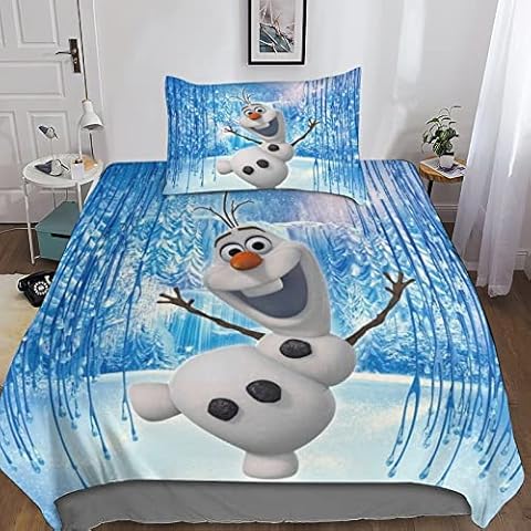 XYueww Frozen Duvet Cover Set 3D Printed Olaf Bedding Quilt Cover Set 3 Pieces Soft ,Olaf Microfiber Bedding Quilt Cover with Zipper Closure for Children, Youth Single(135x200cm) Cover