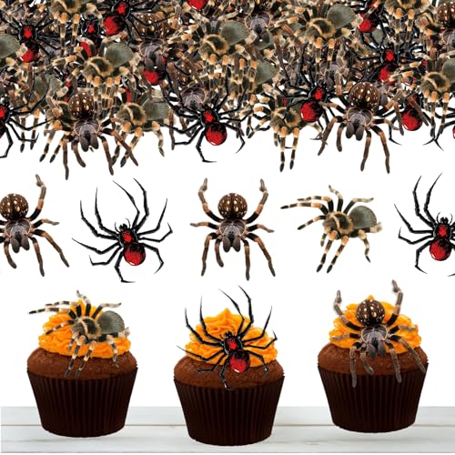 Decoración para tartas de Halloween, 60 unidades, araña decorativa, papel de alta calidad, decoración para cupcakes, decoración de Halloween, niños, cumpleaños, fiestas temáticas