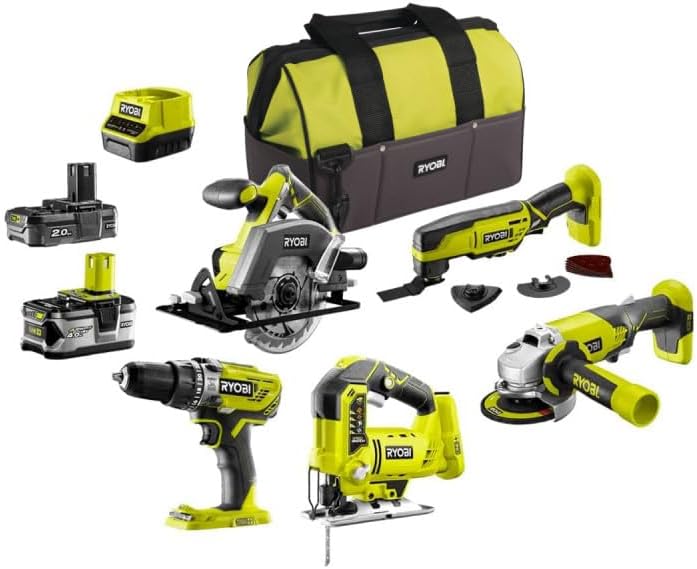 Pack RYOBI complet 5 outils - 2 batteries 2.0Ah et 4.0Ah - 1 char...
