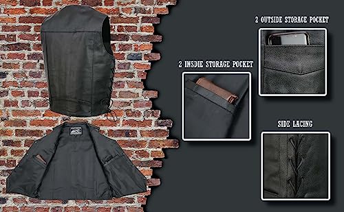Image of EVENT LEATHER EL1310GO Men's Classic Western Style Snap Button Black Motorcycle Riders Leather Vest